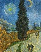 Vincent Van Gogh Road with Cypress and Star painting